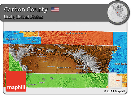 Physical 3D Map of Carbon County, political outside