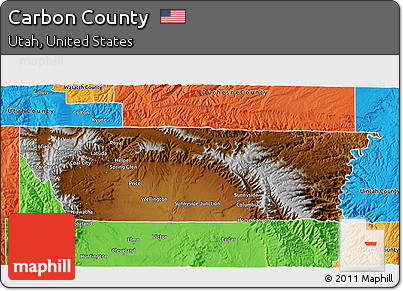 Physical 3D Map of Carbon County, political outside