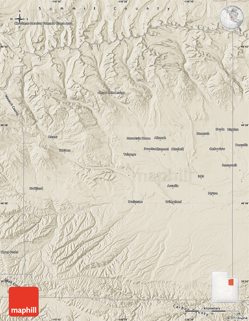 Shaded Relief Map of Duchesne County