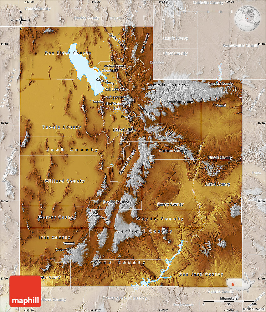 Physical Map Of Utah Physical Map Of Utah, Lighten