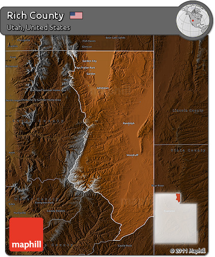 Physical Map of Rich County, darken