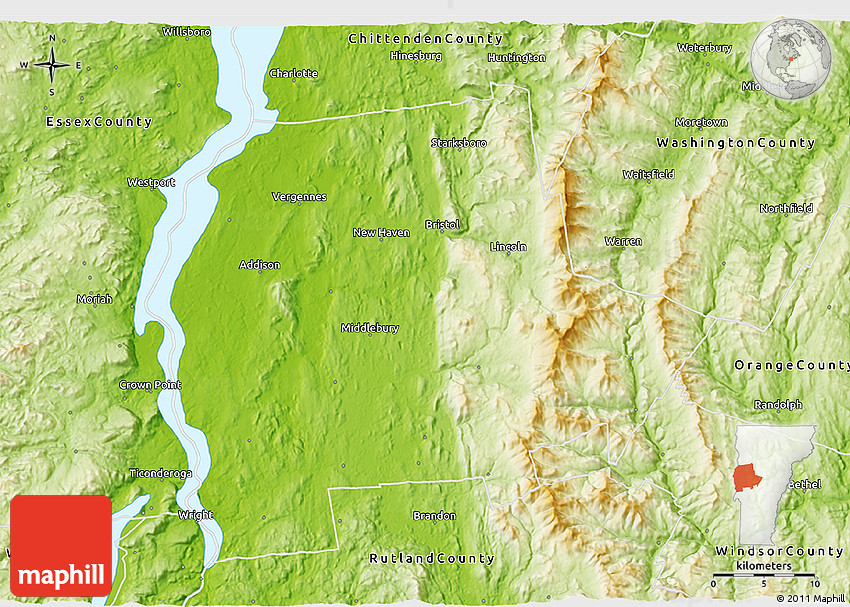 Physical 3D Map of Addison County