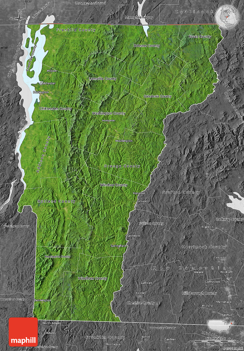 Satellite Map of Vermont, desaturated