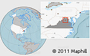 Gray Location Map of ZIP code 20106, highlighted country, highlighted state, hill shading