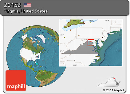 Satellite Location Map of ZIP Code 20152, highlighted country, highlighted state