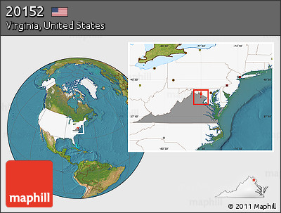Satellite Location Map of ZIP Code 20152, highlighted country, highlighted state