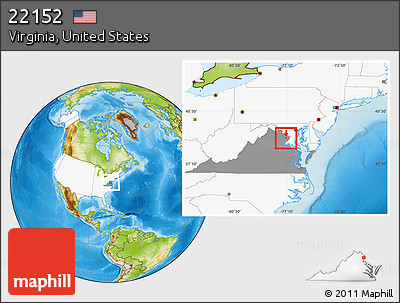 Physical Location Map of ZIP Code 22152, highlighted country, highlighted state