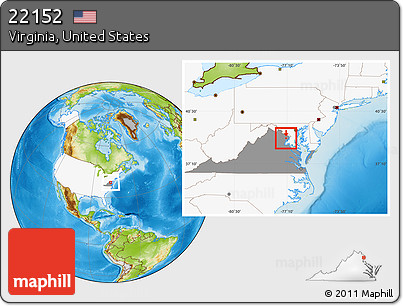Physical Location Map of ZIP Code 22152, highlighted country, highlighted state