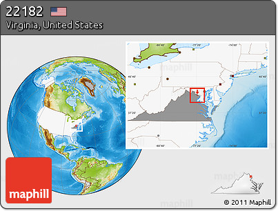Physical Location Map of ZIP Code 22182, highlighted country, highlighted state