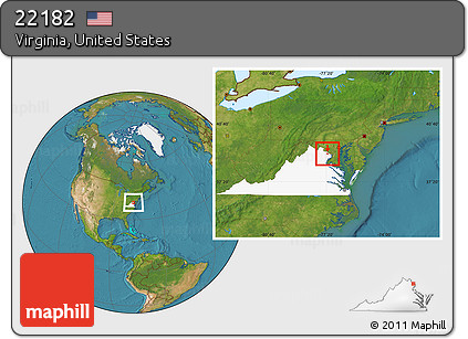Satellite Location Map of ZIP Code 22182, highlighted state