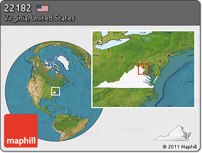 Satellite Location Map of ZIP Code 22182, highlighted state