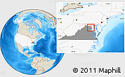 Shaded Relief Location Map of ZIP code 22182, highlighted country, highlighted state
