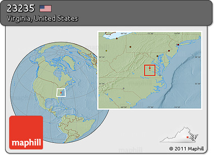 Savanna Style Location Map of ZIP Code 23235, hill shading