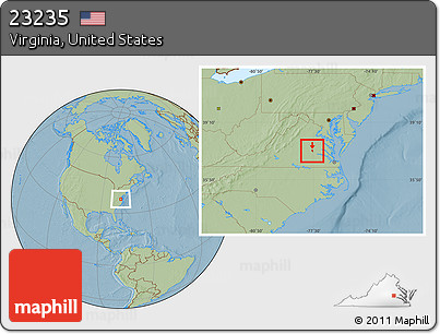 Savanna Style Location Map of ZIP Code 23235, hill shading