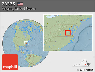 Savanna Style Location Map of ZIP Code 23235, hill shading
