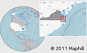 Gray Location Map of ZIP code 23436, highlighted country, highlighted state, hill shading