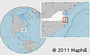 Gray Location Map of ZIP code 23436, highlighted county, highlighted state, hill shading