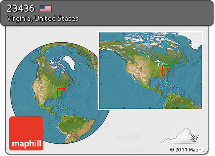 Satellite Location Map of ZIP Code 23436, within the entire country