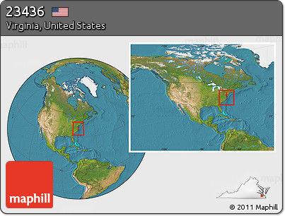 Satellite Location Map of ZIP Code 23436, within the entire country