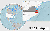 Gray Location Map of ZIP code 23701, highlighted country, highlighted state, hill shading