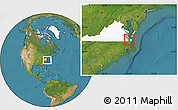 Satellite Location Map of ZIP code 23709, highlighted county, highlighted state