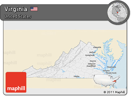 Classic Style 3D Map of Virginia, single color outside