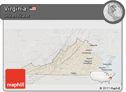 Shaded Relief 3D Map of Virginia, lighten, semi-desaturated