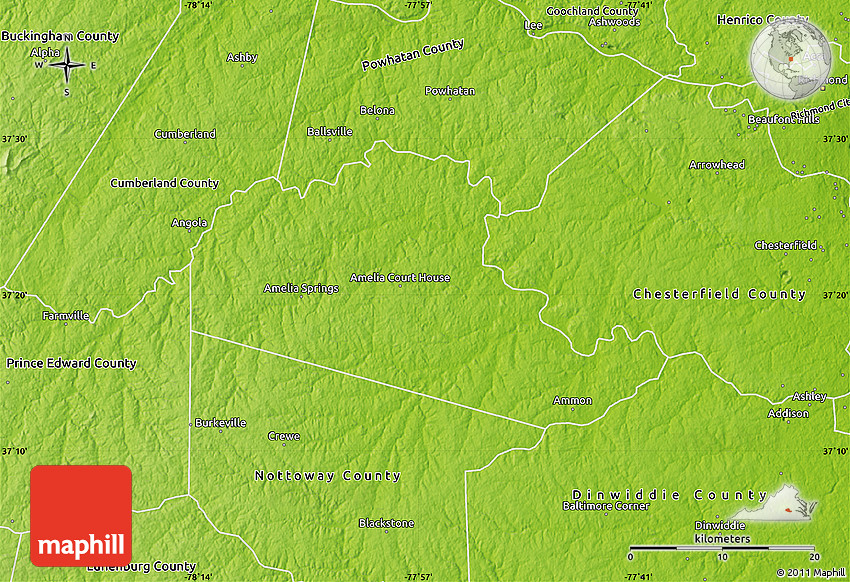Physical Map of Amelia County
