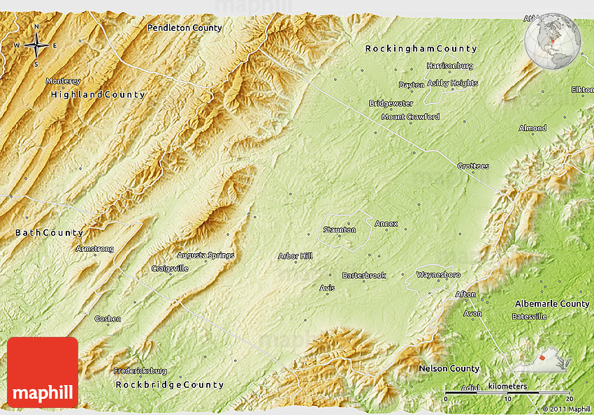 Physical 3d Map Of Augusta County 