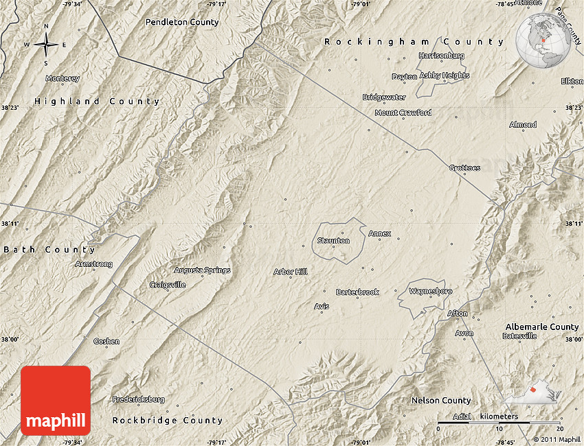 Shaded Relief Map of Augusta County