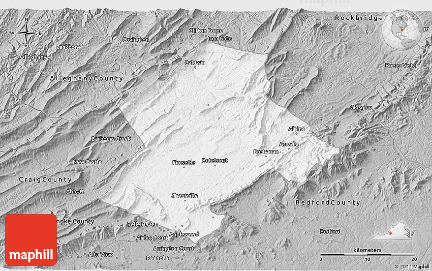 Gray 3D Map of Botetourt County