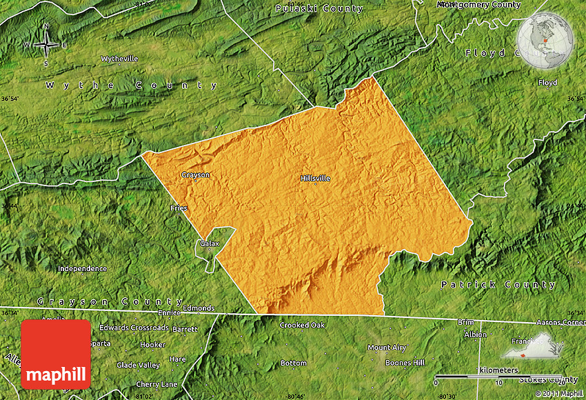 Political Map of Carroll County, satellite outside