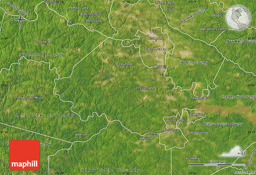 Satellite Map of Chesterfield County