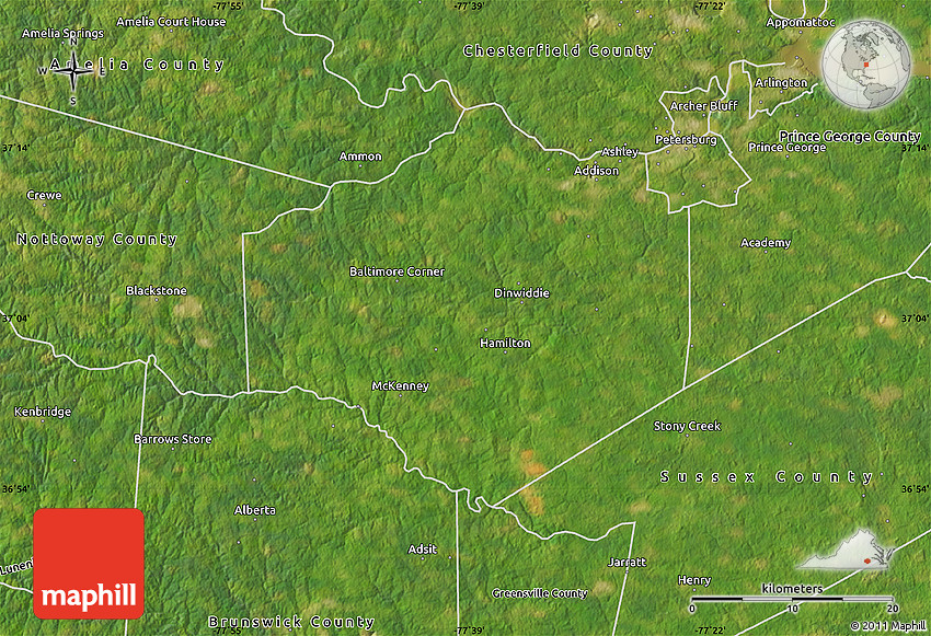 Satellite Map Of Dinwiddie County