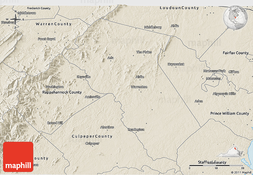 Shaded Relief 3D Map of Fauquier County
