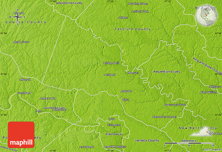 Physical Map of Hanover County