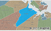 Political 3D Map of Isle of Wight County, semi-desaturated