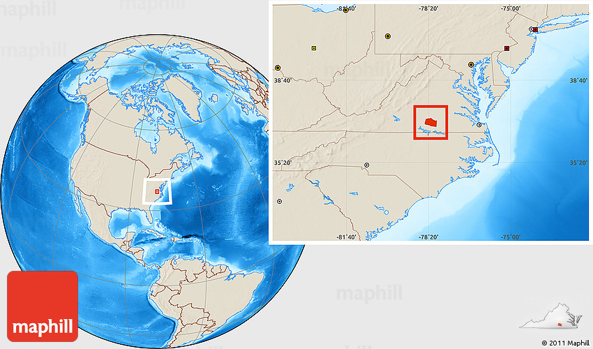 Shaded Relief Location Map of Lunenburg County