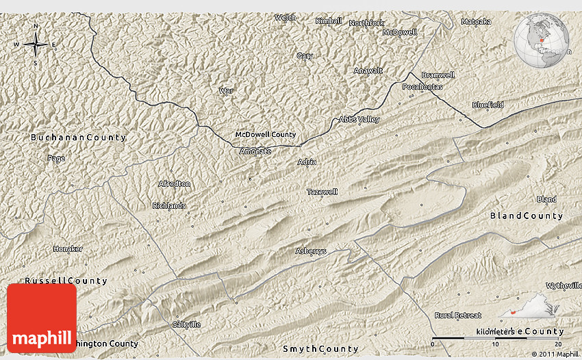 Shaded Relief 3D Map of Tazewell County