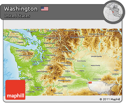 Physical 3D Map of Washington