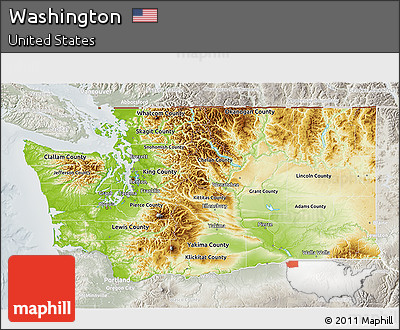 Physical 3D Map of Washington, lighten, semi-desaturated