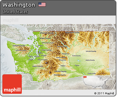 Physical 3D Map of Washington, lighten, semi-desaturated