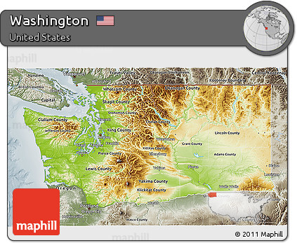 Physical 3D Map of Washington, semi-desaturated