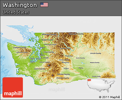 Physical 3D Map of Washington, single color outside