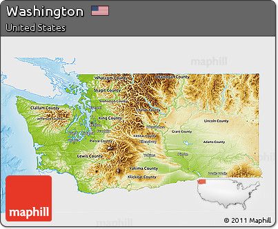 Physical 3D Map of Washington, single color outside