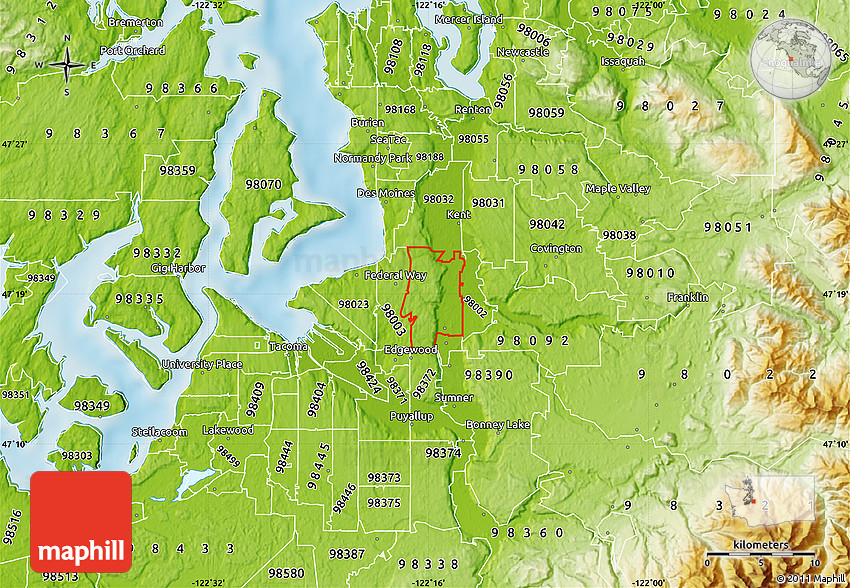 Physical Map of ZIP Code 98001