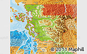 Physical Map of ZIP codes starting with 982, political shades outside