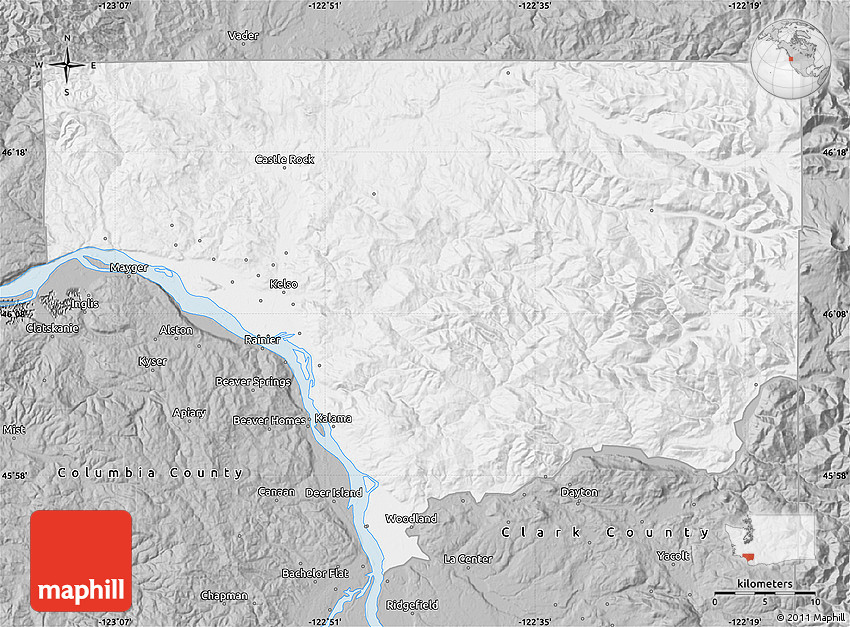 Gray Map of Cowlitz County