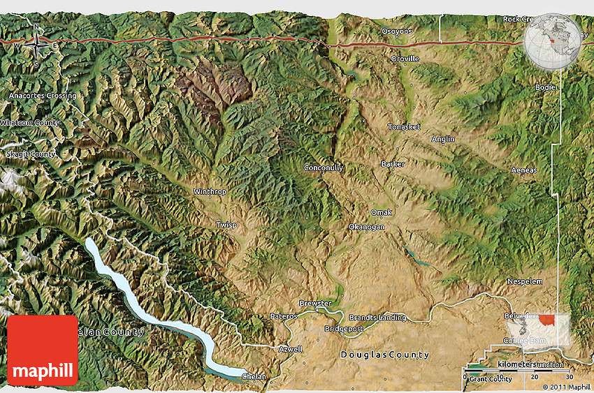 Satellite 3D Map of Okanogan County