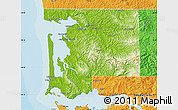 Physical Map of Pacific County, political outside